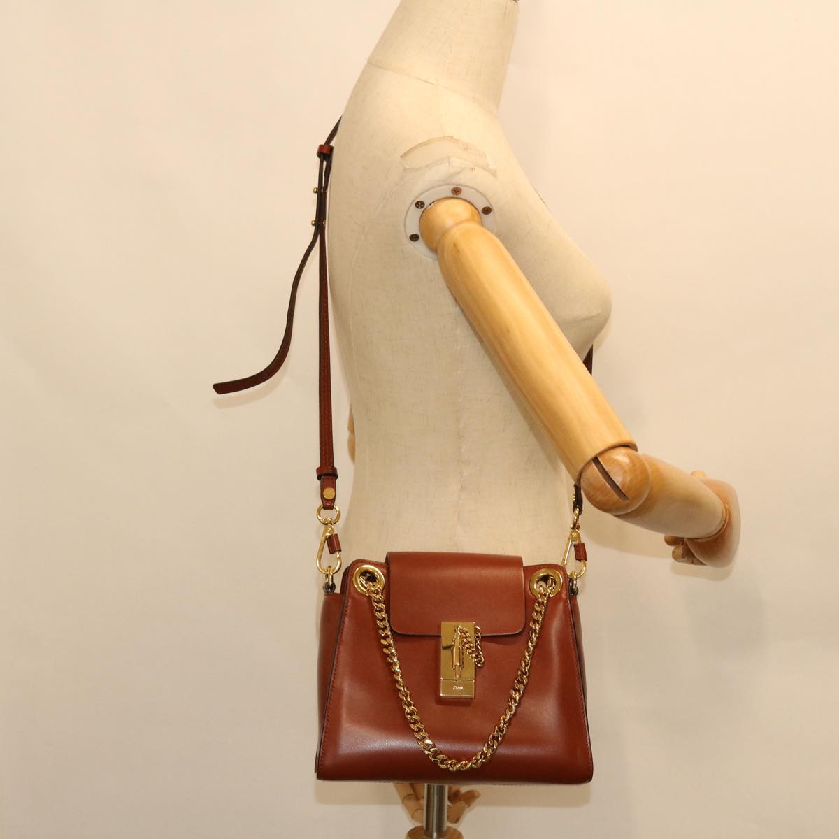 Chloe Chain Mini Annie Hand Bag Leather 2way Brown Auth ki3449