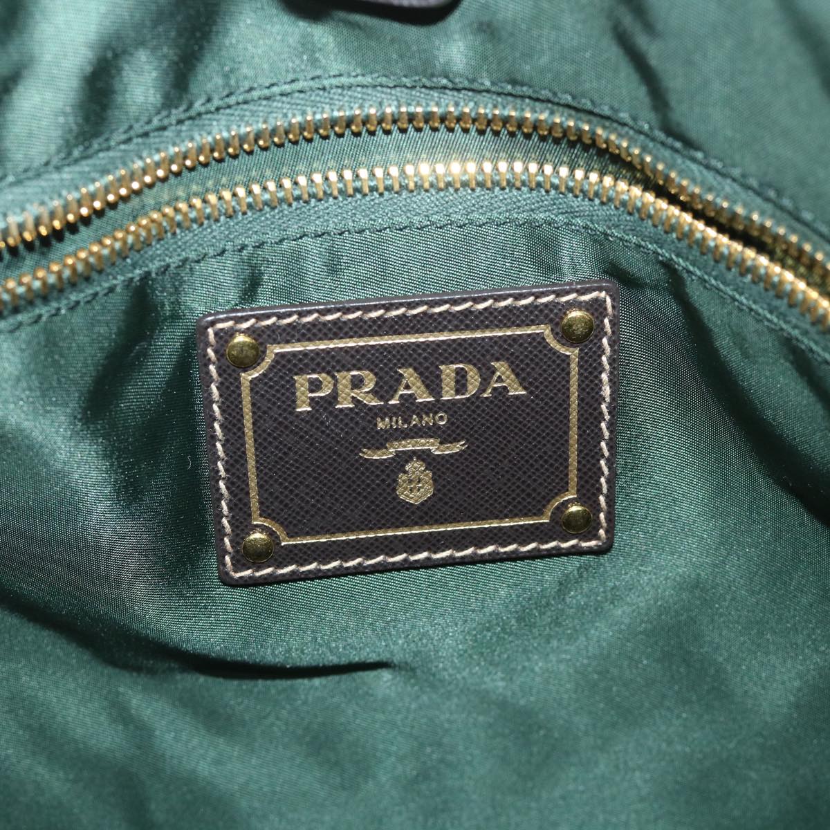 PRADA Tote Bag Nylon Leather Khaki Auth ki3477