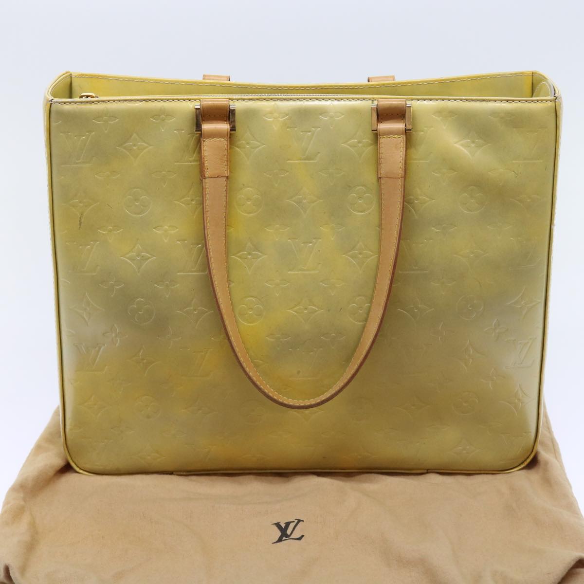 LOUIS VUITTON Monogram Vernis Columbus Tote Bag Gris M91028 LV Auth ki3510