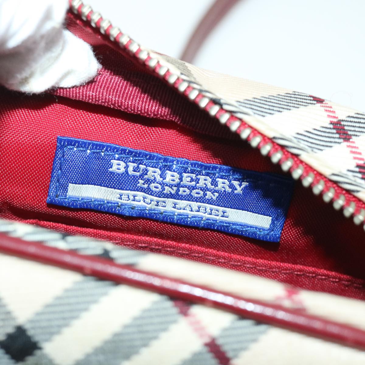 BURBERRY Nova Check Shoulder Bag Nylon Leather Beige Red Auth ki3517