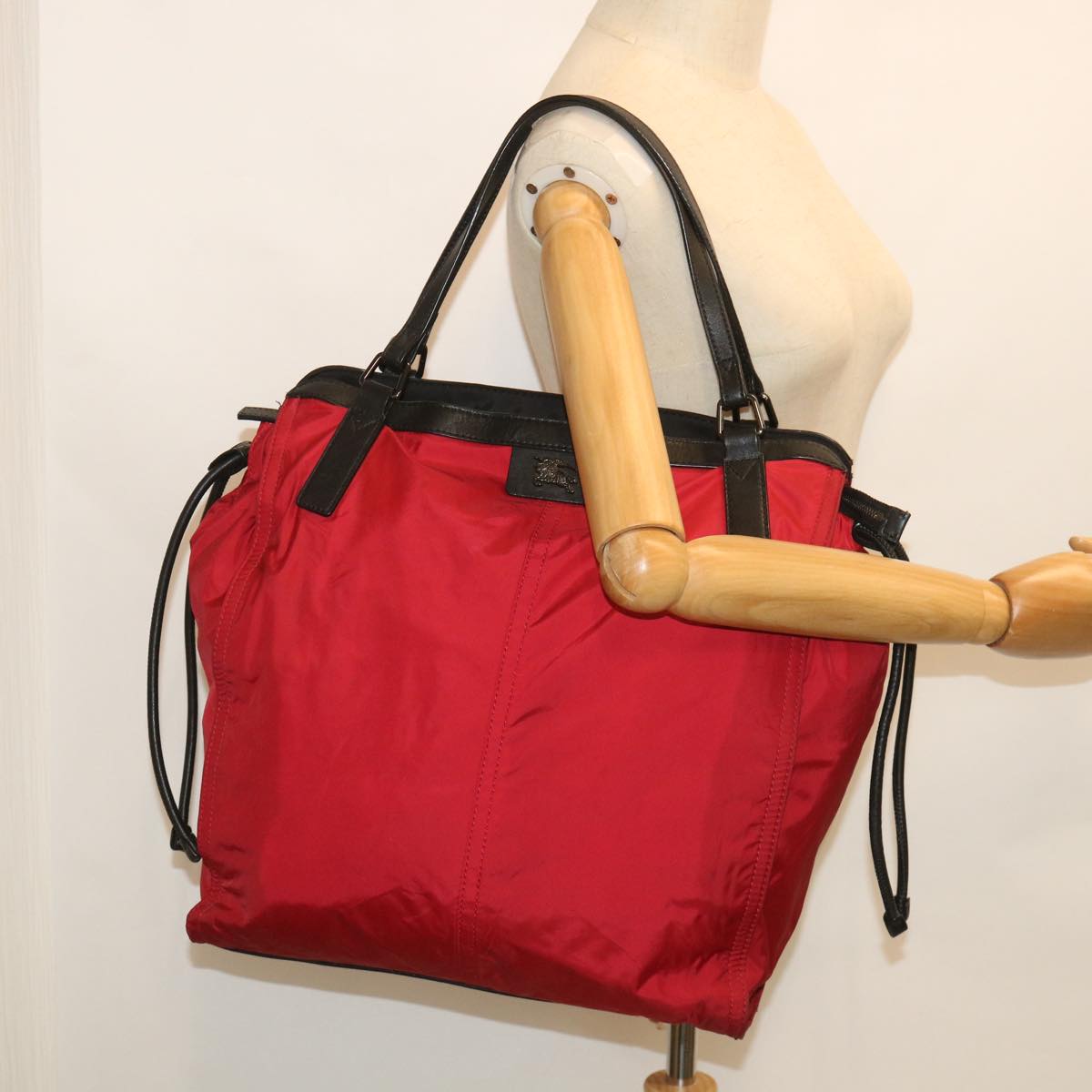 BURBERRY Tote Bag Nylon Red Black Auth ki3535