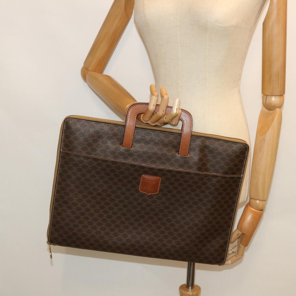 CELINE Macadam Canvas Business Bag PVC Leather Brown Auth ki3539