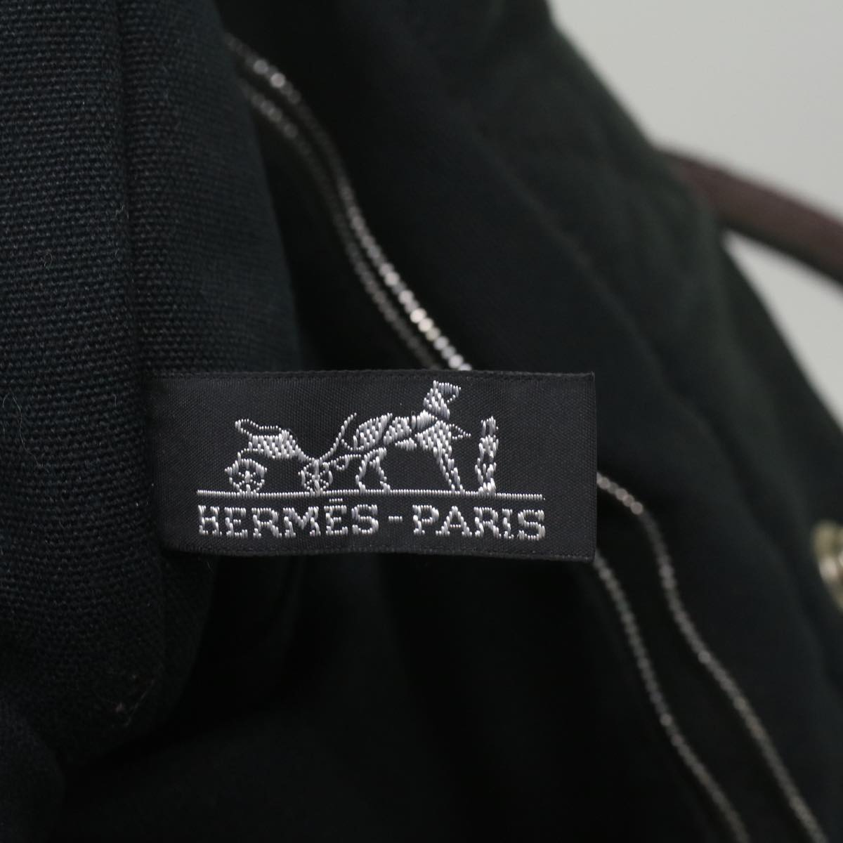 HERMES Fourre Tout MM Hand Bag Canvas Black Auth ki3576