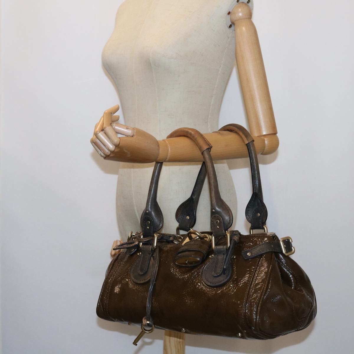 Chloe Paddington Hand Bag Patent leather Brown Auth ki3597