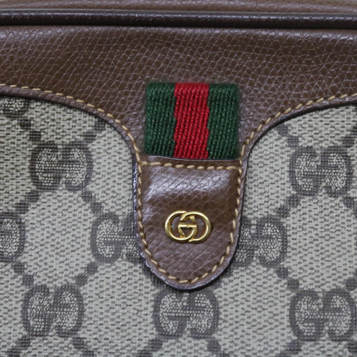 GUCCI GG Canvas Web Sherry Line Shoulder Bag Beige Red Green Auth ki3607