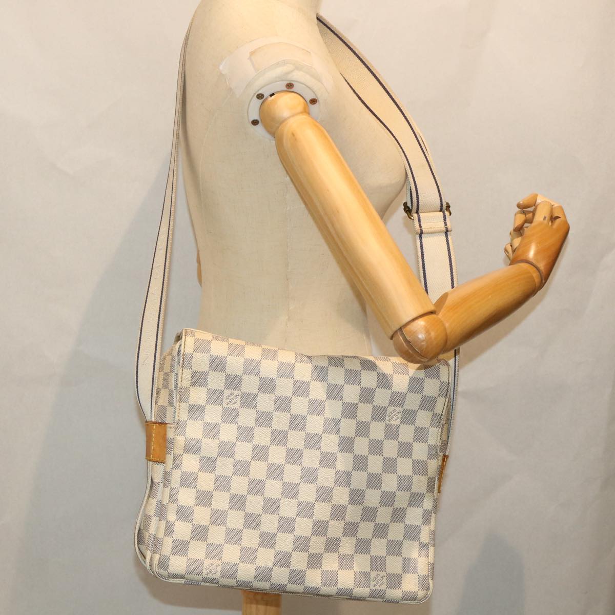 LOUIS VUITTON Damier Azur Naviglio Shoulder Bag N51189 LV Auth ki3626