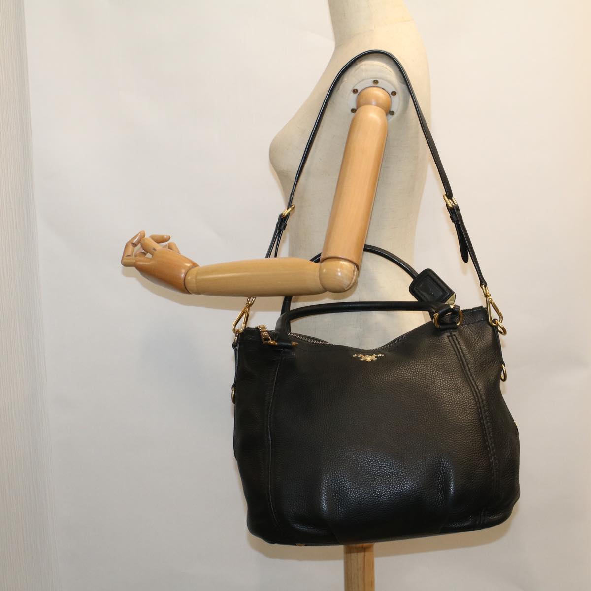 PRADA Hand Bag Leather 2way Black Auth ki3642