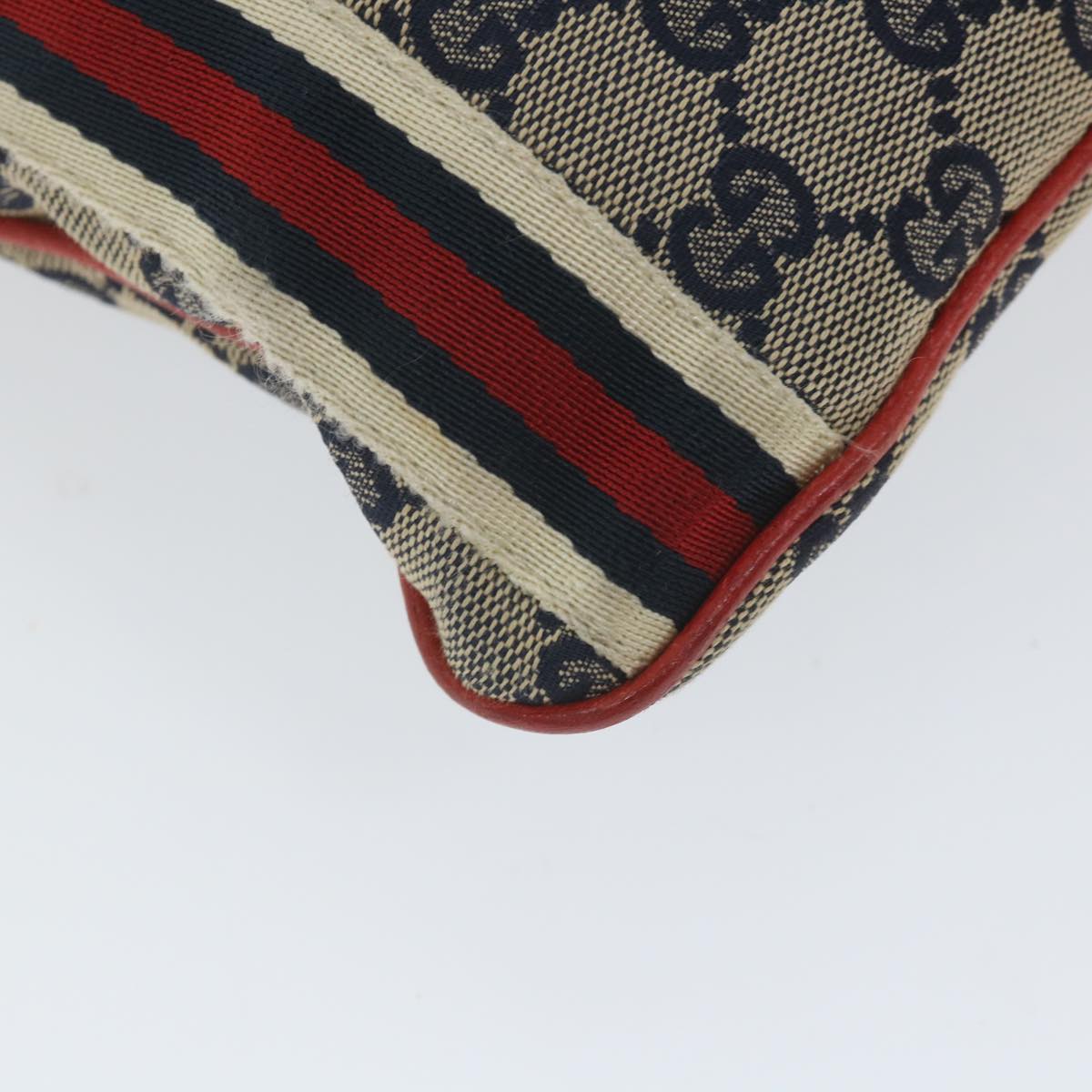 GUCCI GG Canvas Sherry Line Shoulder Bag Navy Red 144388 Auth ki3671