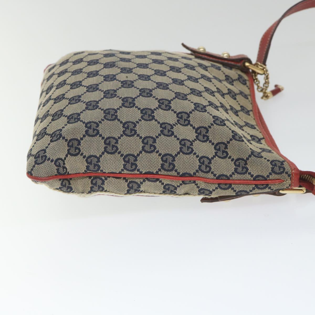 GUCCI GG Canvas Sherry Line Shoulder Bag Navy Red 144388 Auth ki3671