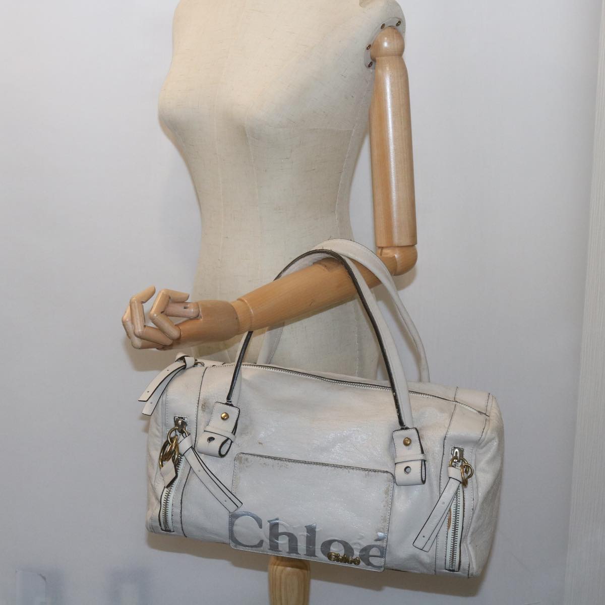 Chloe Hand Bag Leather 2Set White Auth ki3822