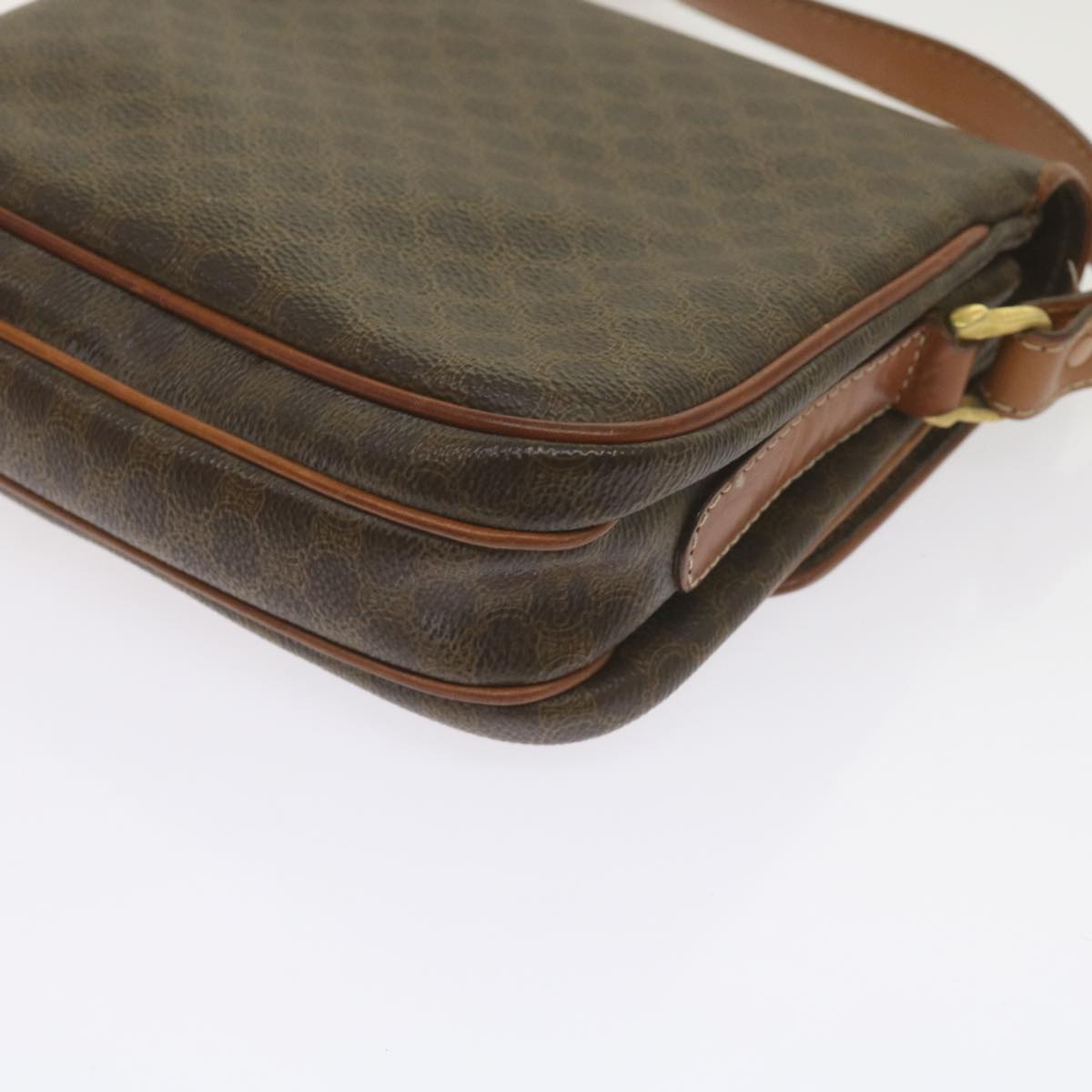 CELINE Macadam Canvas Shoulder Bag PVC Leather Brown Auth ki3841