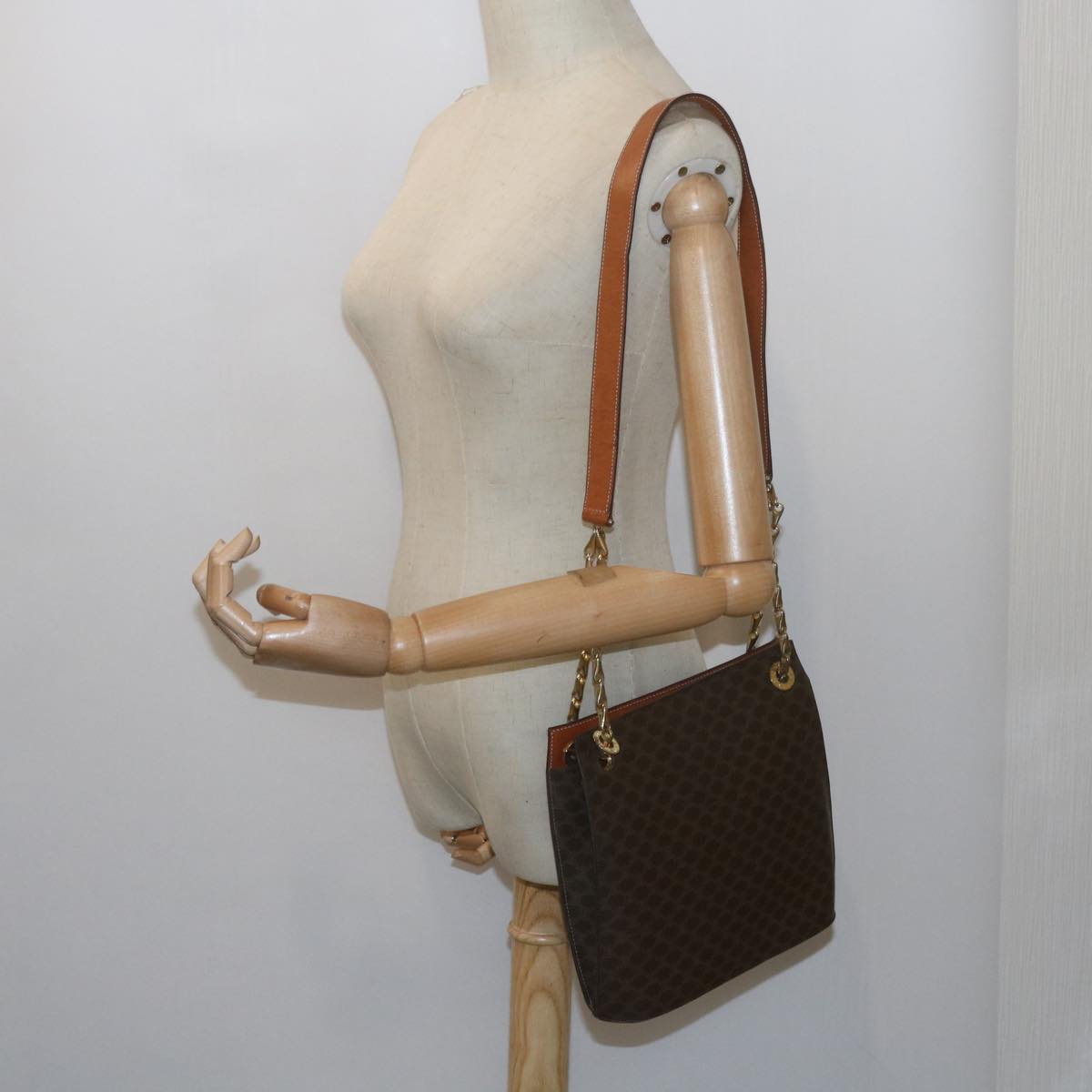 CELINE Macadam Canvas Shoulder Bag PVC Brown Auth ki3871
