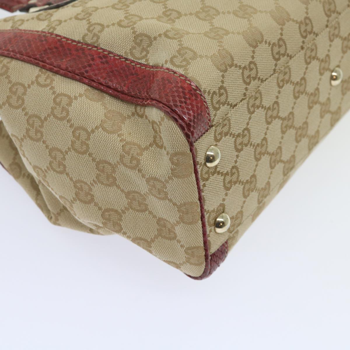 GUCCI GG Canvas Hand Bag Snake leather Beige Red Auth ki3896