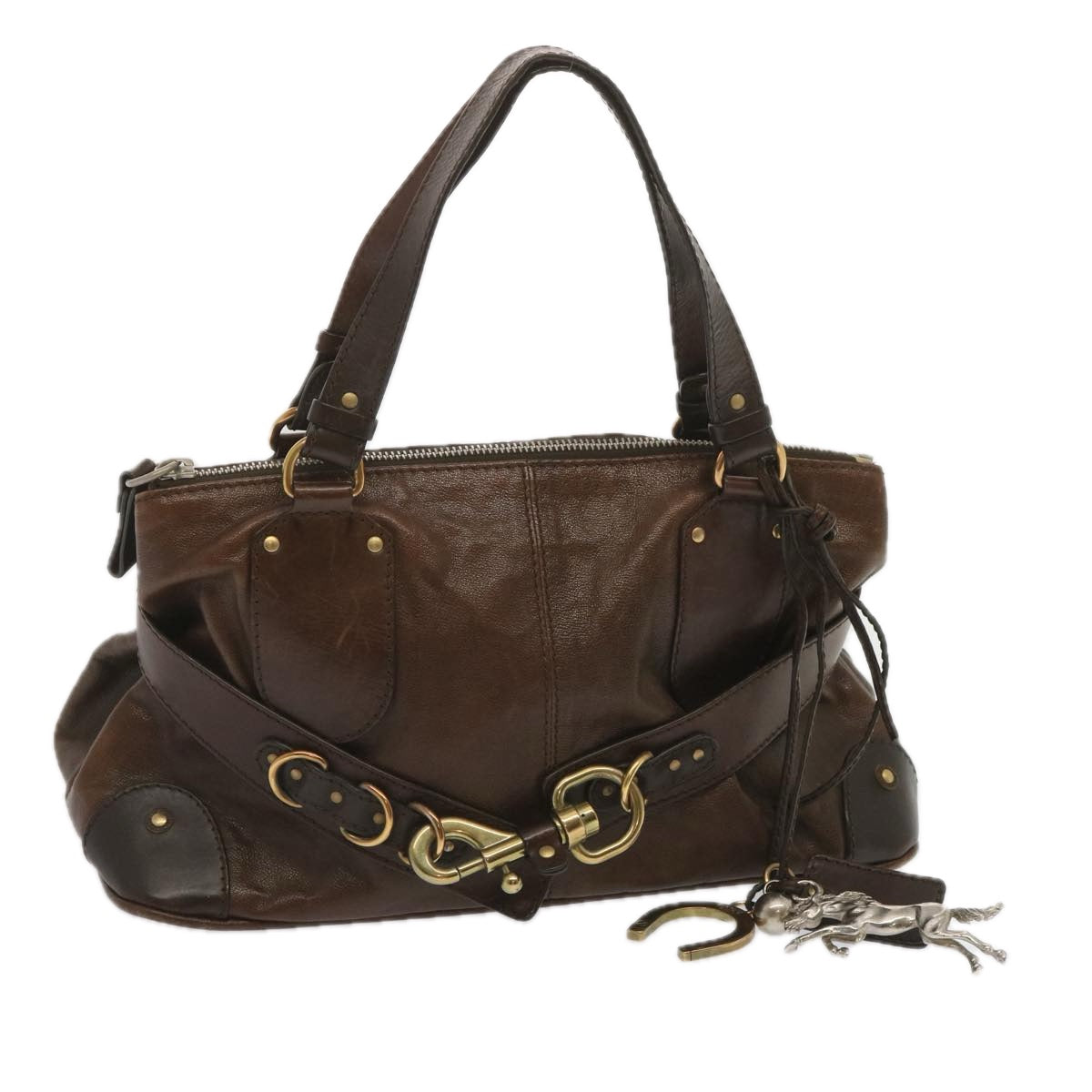 Chloe Kerala Hand Bag Leather Brown Auth ki3920
