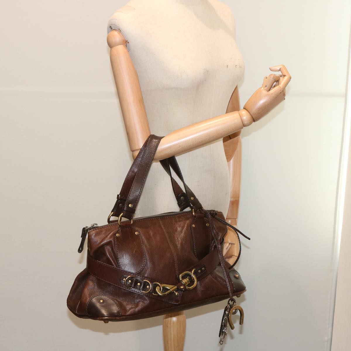 Chloe Kerala Hand Bag Leather Brown Auth ki3920