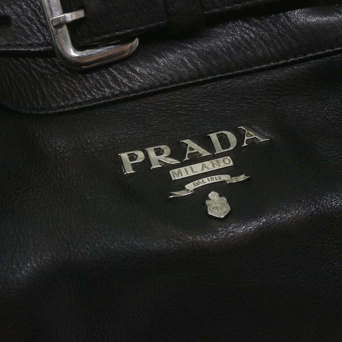 PRADA Shoulder Bag Leather Black Auth ki3947