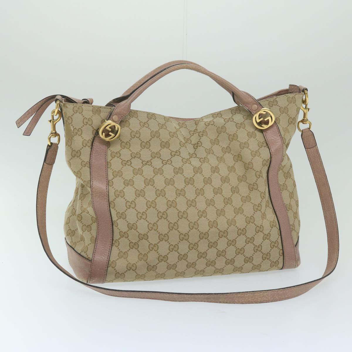 GUCCI GG Canvas Japan Exclusive Shoulder Bag 2way Beige Pink 323675 Auth ki4013