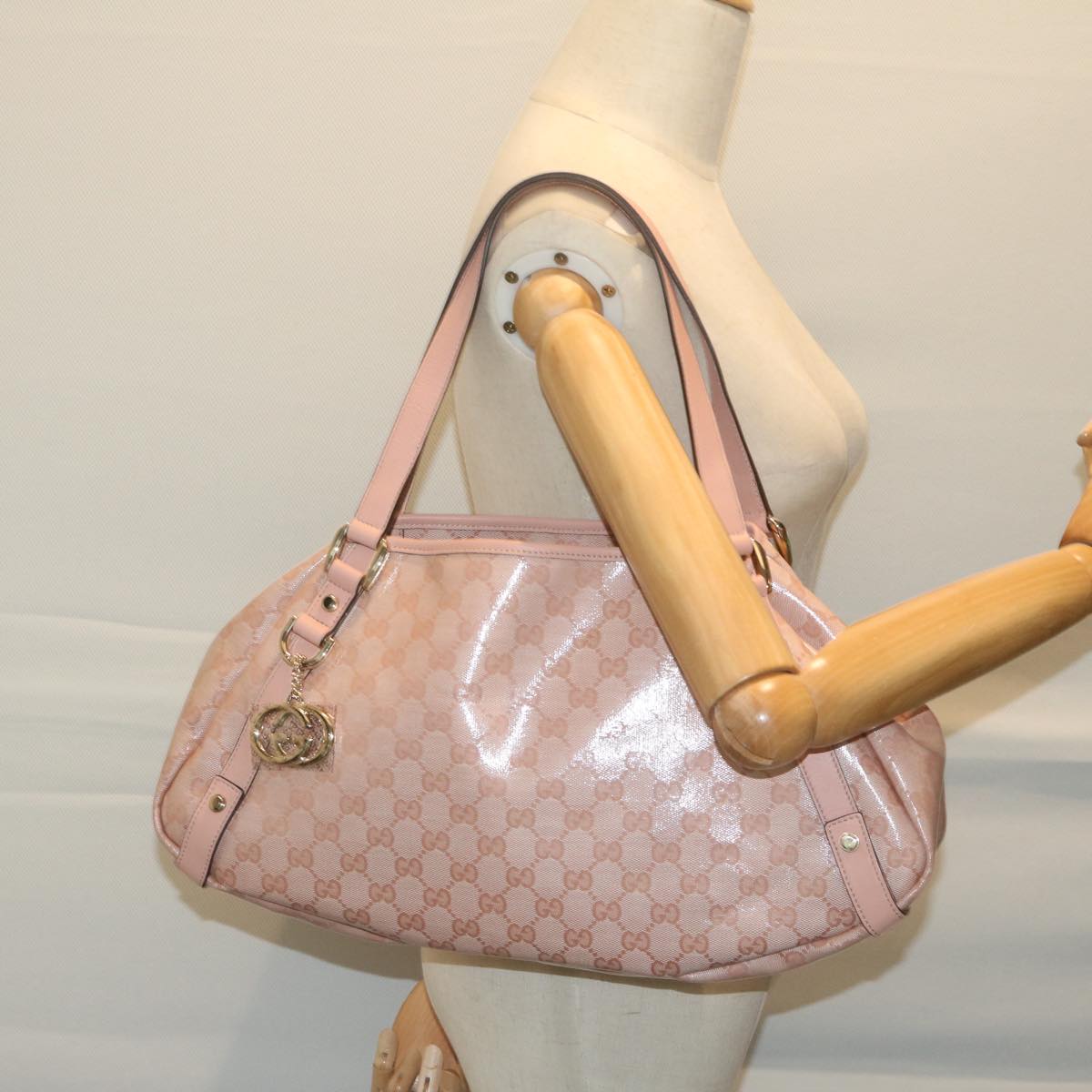 GUCCI GG Crystal interlocking Abby Shoulder Bag Pink 130736 Auth ki4018A