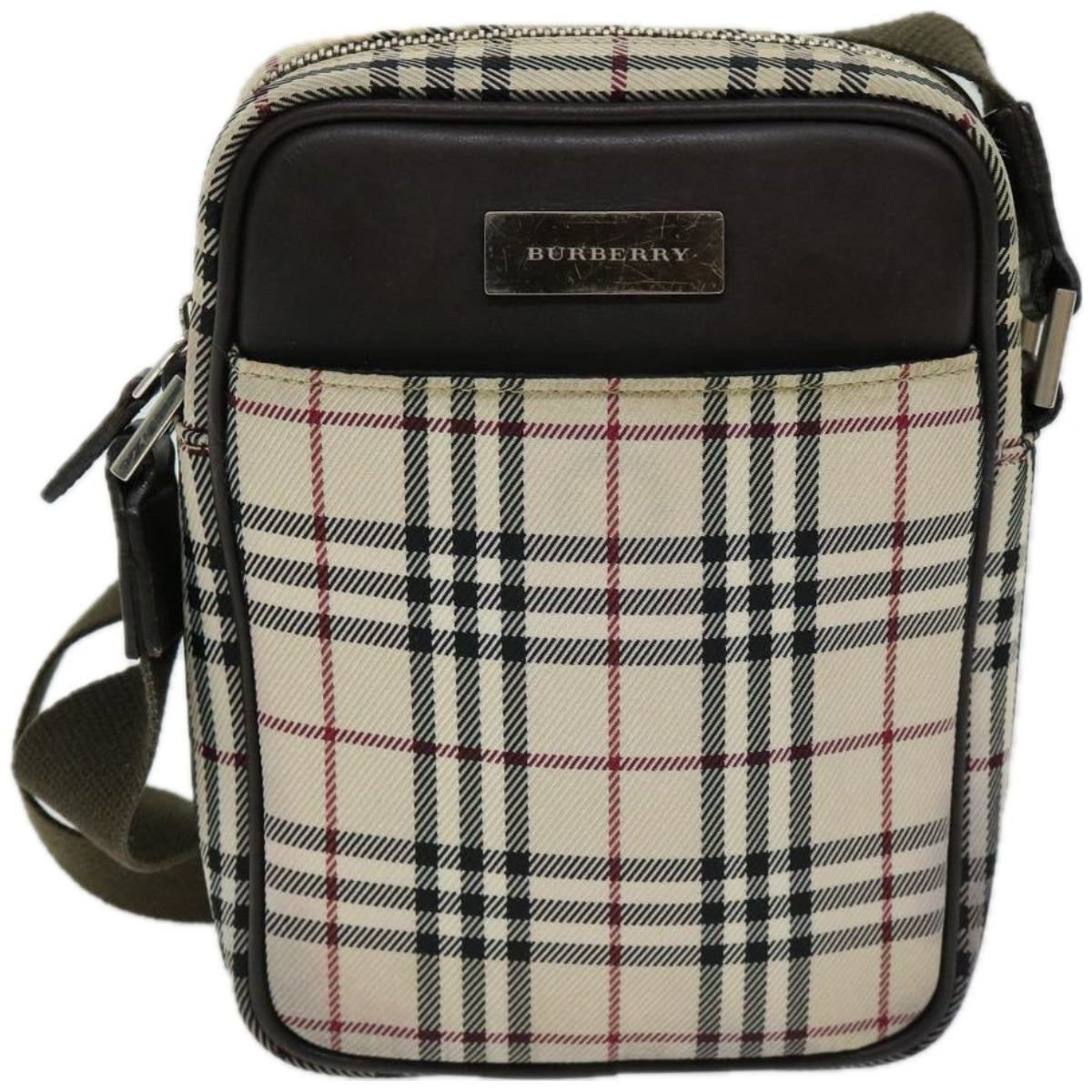 BURBERRY Nova Check Shoulder Bag Nylon Beige Auth ki4085