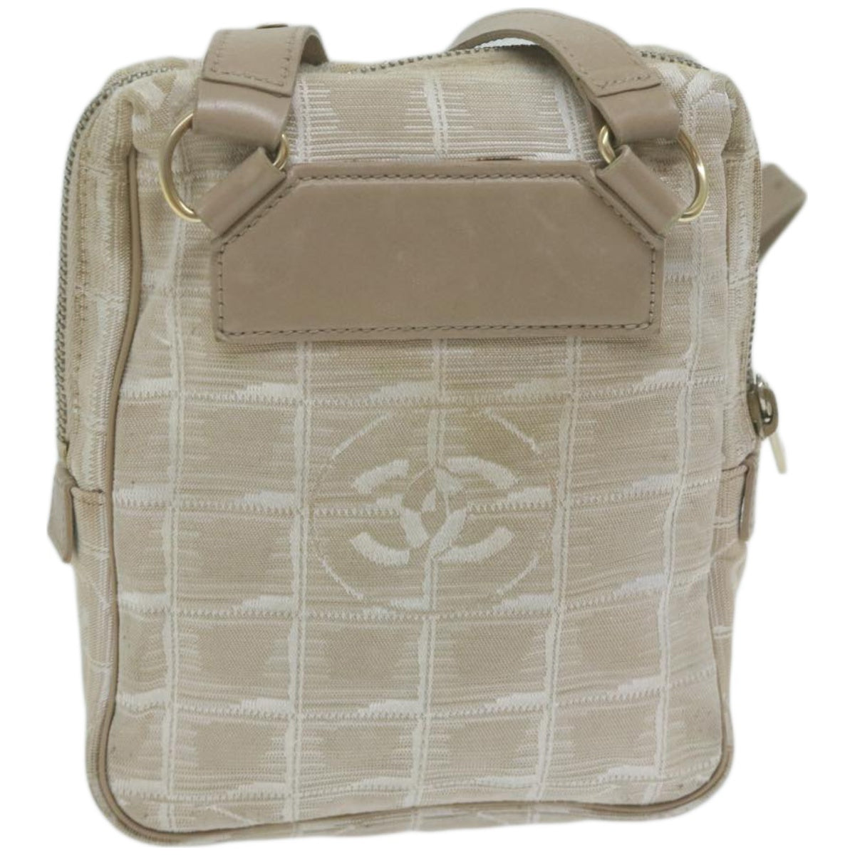 CHANEL New Travel Line Shoulder Bag Nylon Beige CC Auth ki4086