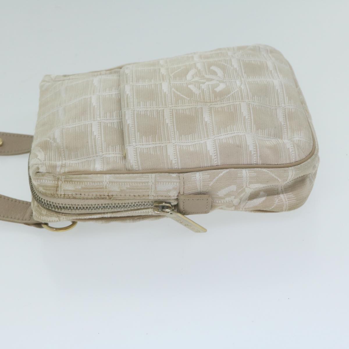 CHANEL New Travel Line Shoulder Bag Nylon Beige CC Auth ki4086