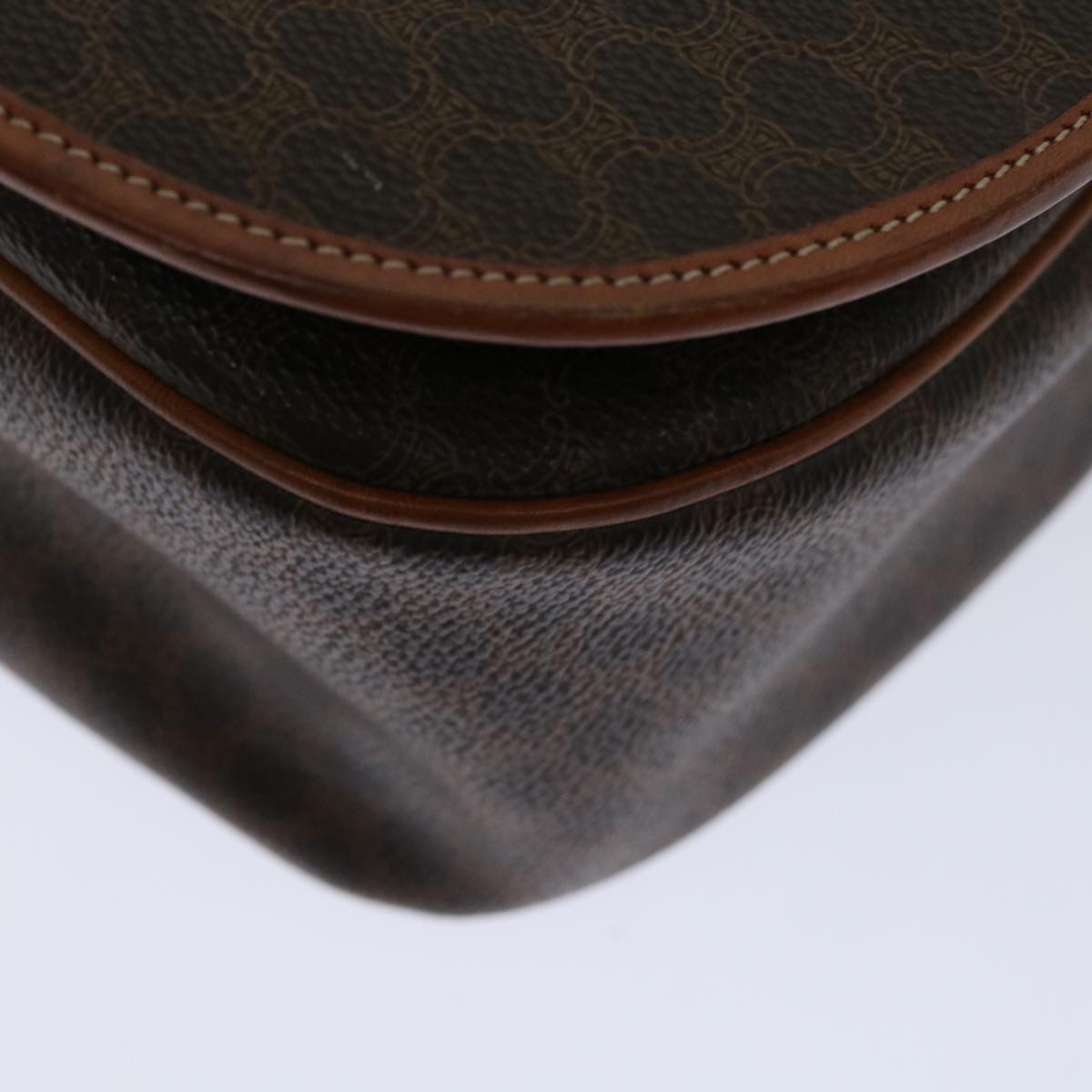CELINE Macadam Canvas Shoulder Bag PVC Leather Brown Auth ki4098