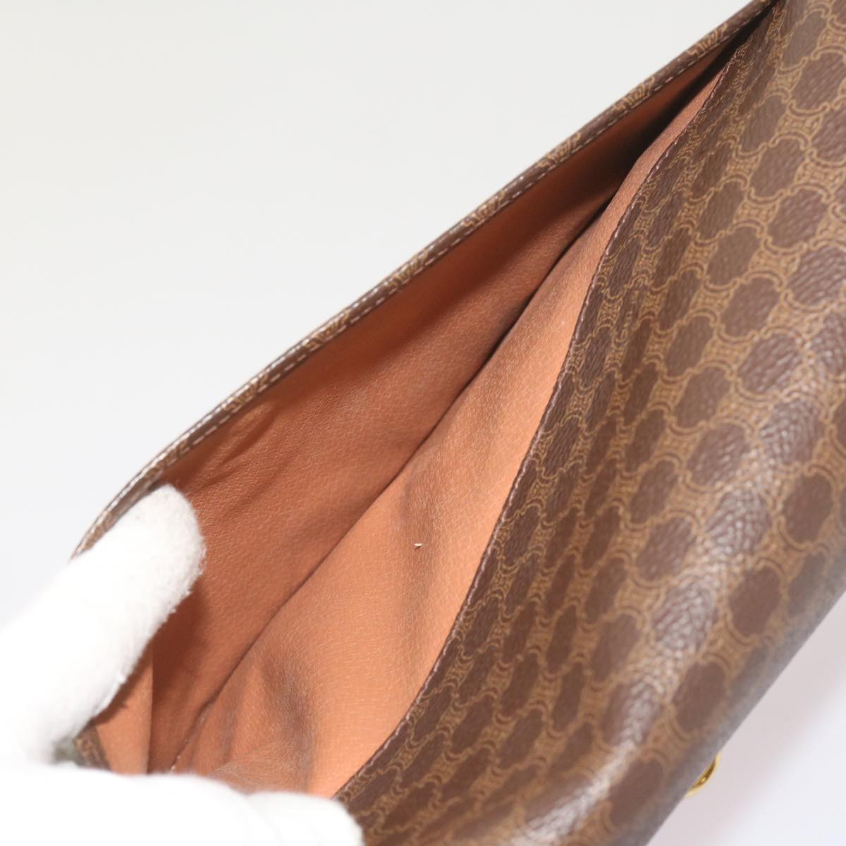 CELINE Macadam Canvas Shoulder Bag PVC Leather Brown Auth ki4109