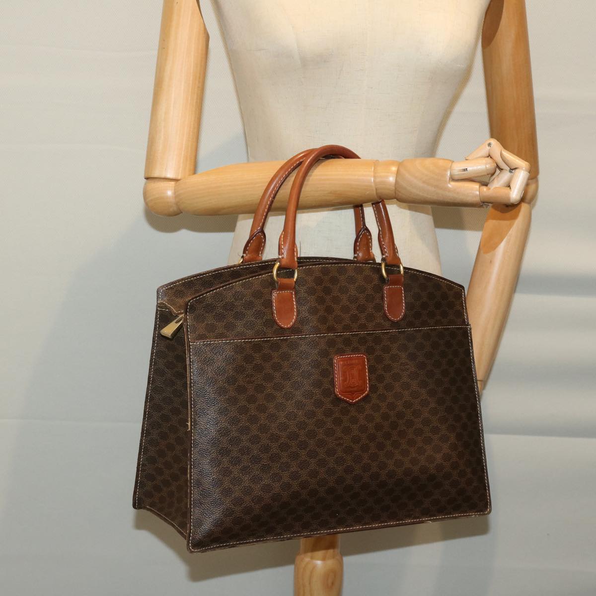 CELINE Macadam Canvas Hand Bag PVC Brown Auth ki4110