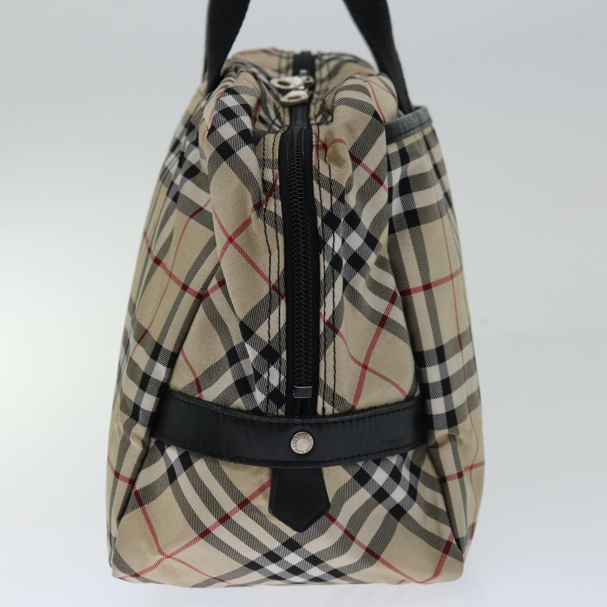 BURBERRY Nova Check Blue Label Hand Bag Nylon Beige Auth ki4115