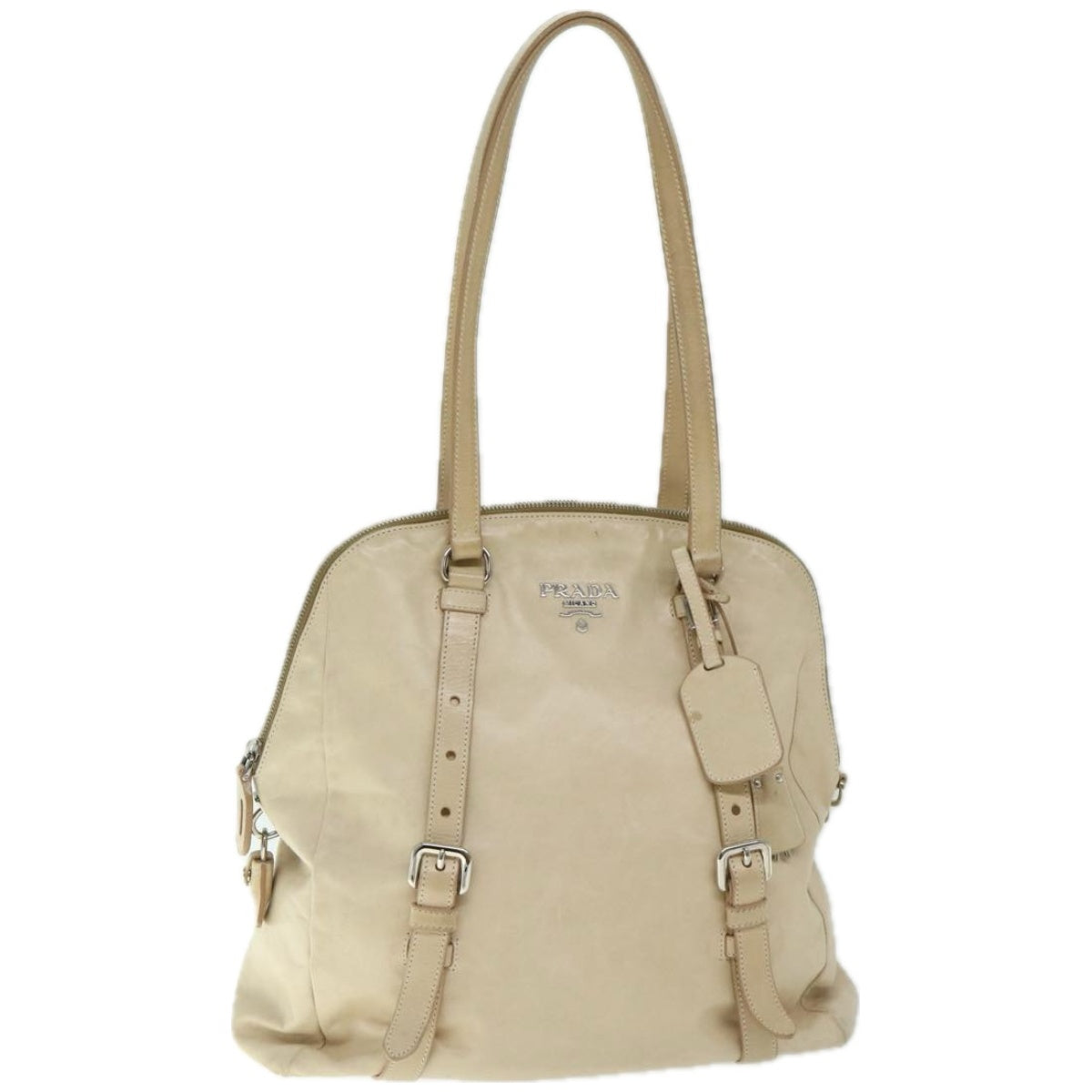 PRADA Tote Bag Leather Beige Auth ki4117