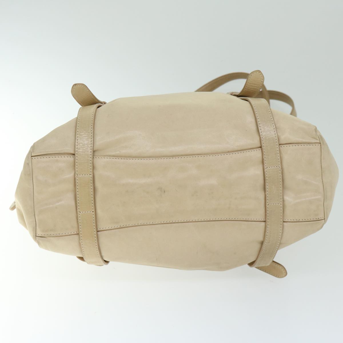 PRADA Tote Bag Leather Beige Auth ki4117