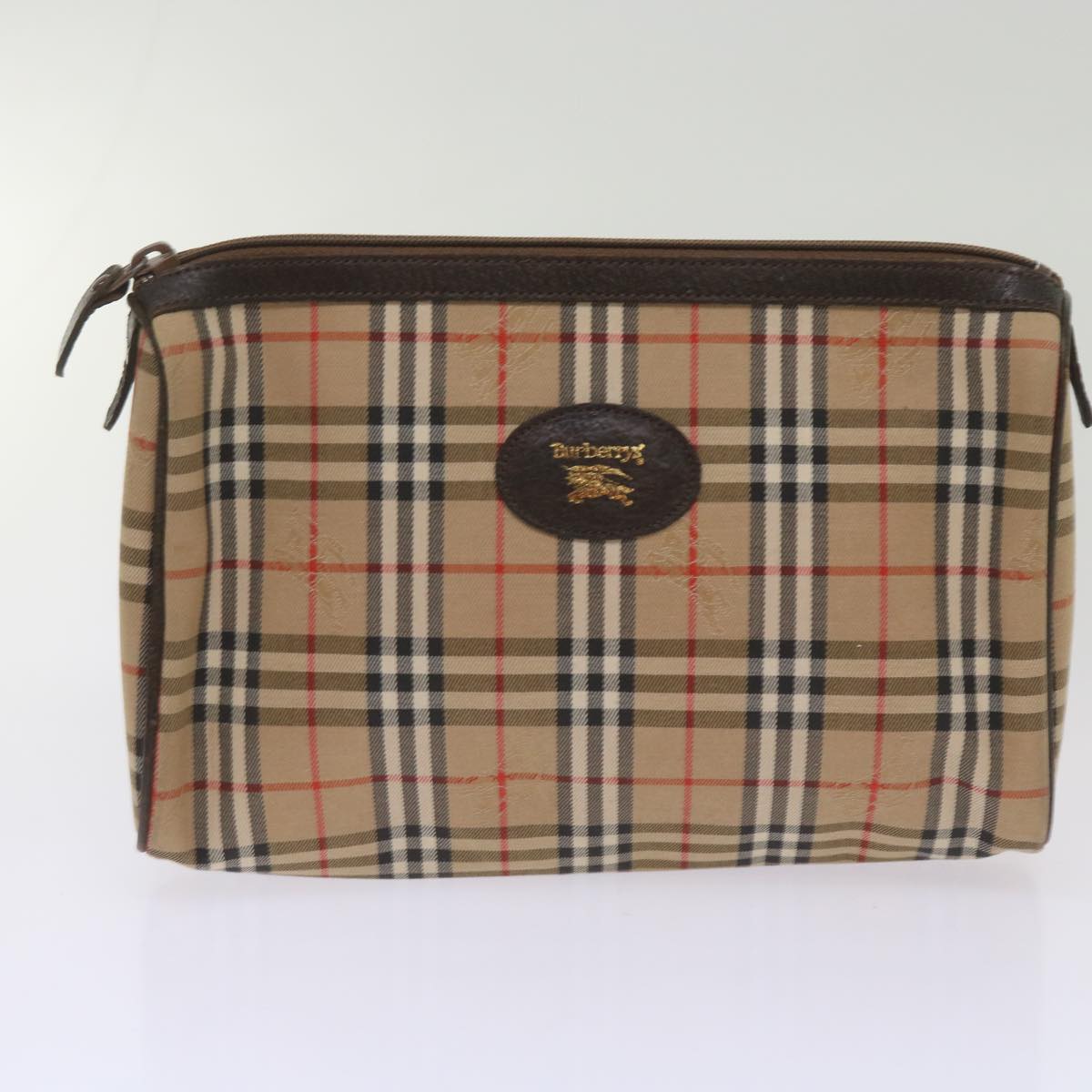 BURBERRY Nova Check Pouch Hand Bag Nylon Canvas 6Set Beige Brown Auth ki4120