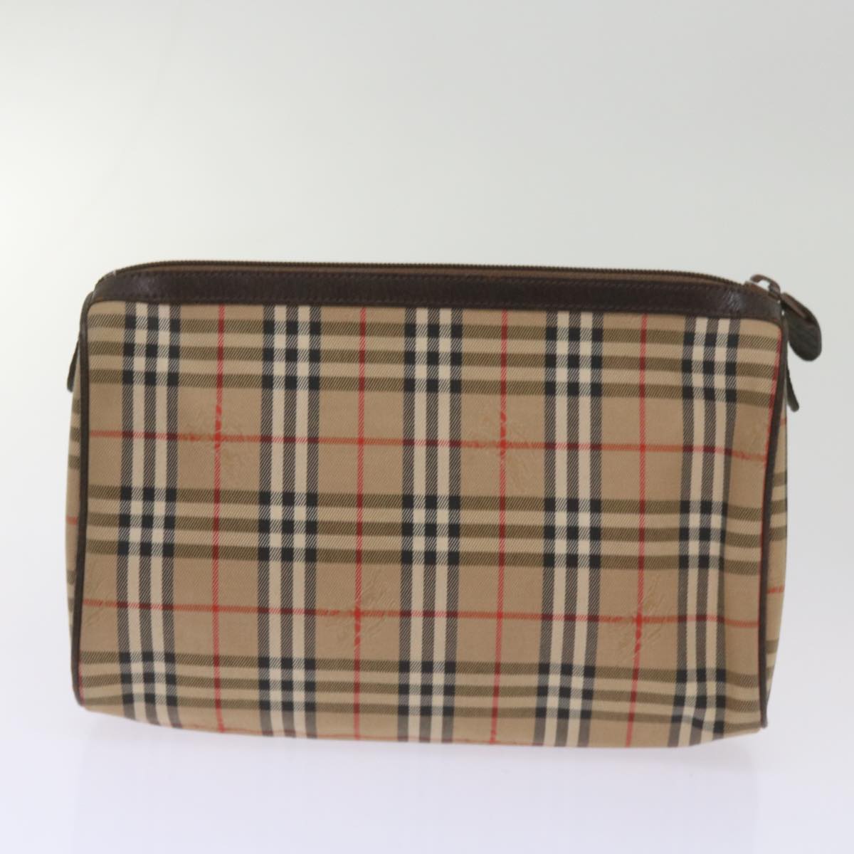 BURBERRY Nova Check Pouch Hand Bag Nylon Canvas 6Set Beige Brown Auth ki4120