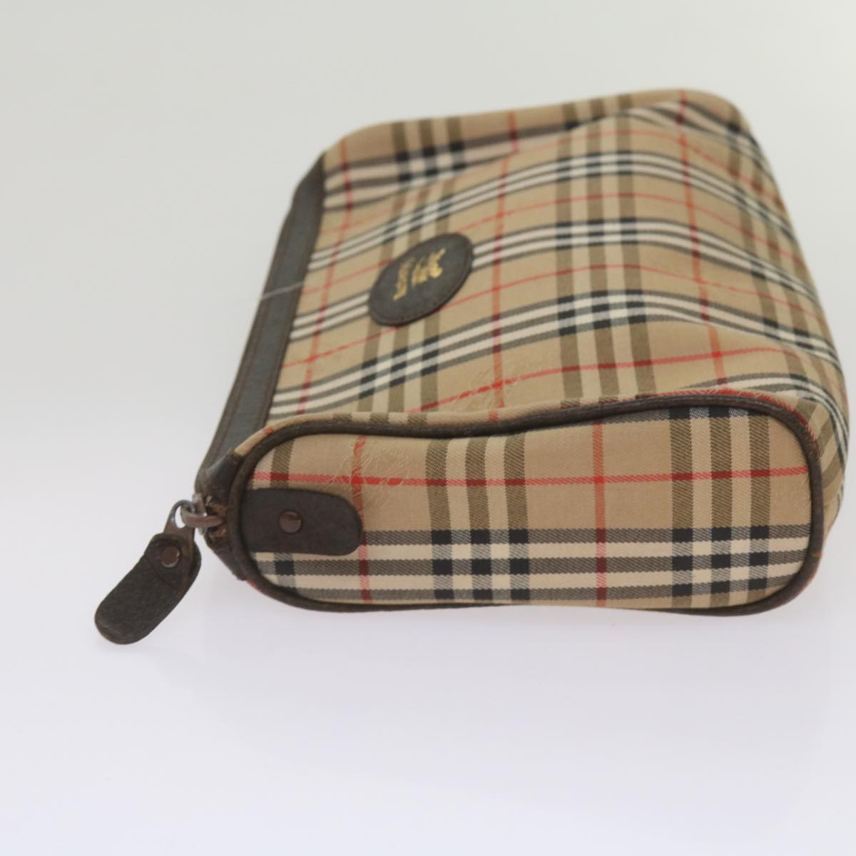 BURBERRY Nova Check Pouch Hand Bag Nylon Canvas 6Set Beige Brown Auth ki4120