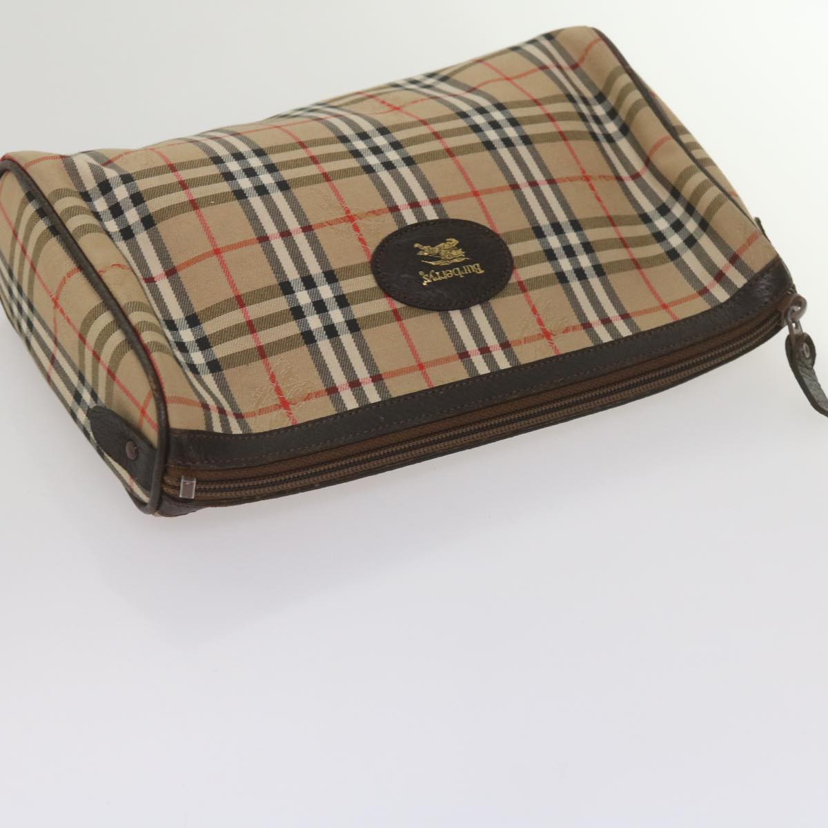 BURBERRY Nova Check Pouch Hand Bag Nylon Canvas 6Set Beige Brown Auth ki4120