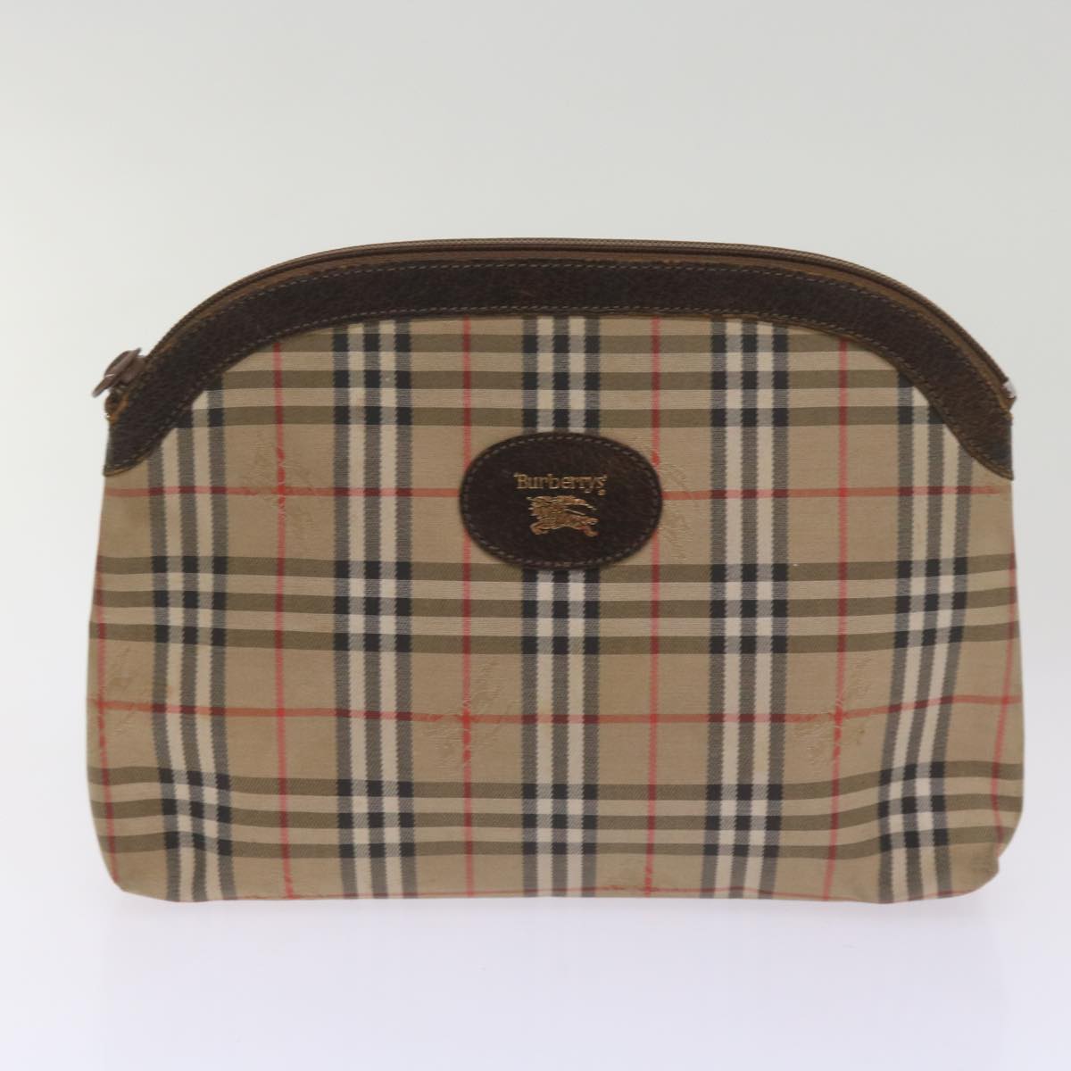 BURBERRY Nova Check Pouch Hand Bag Nylon Canvas 6Set Beige Brown Auth ki4120