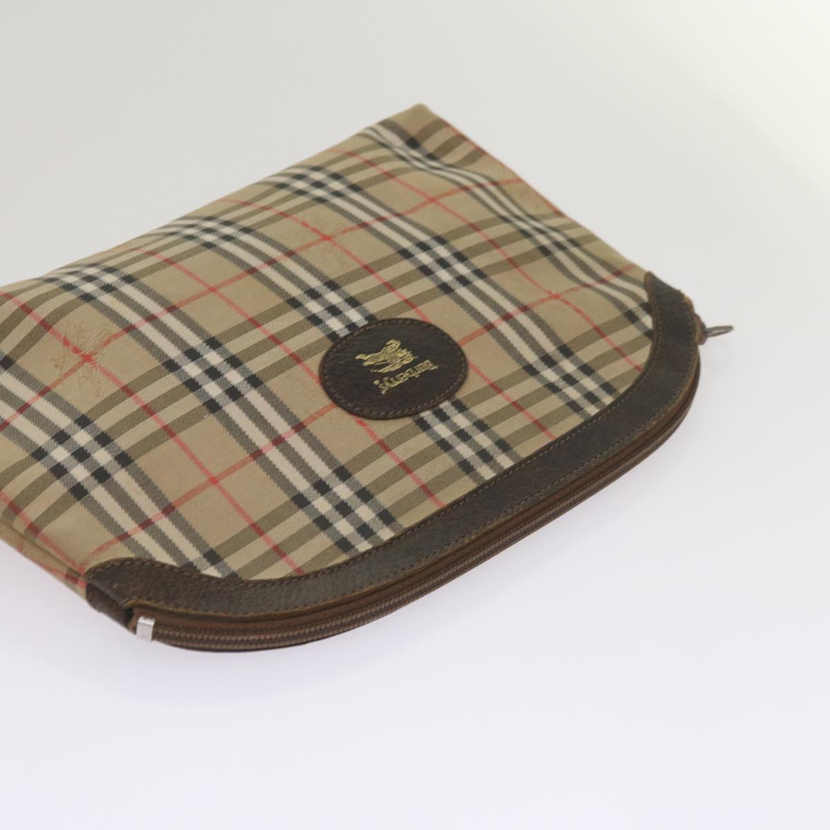 BURBERRY Nova Check Pouch Hand Bag Nylon Canvas 6Set Beige Brown Auth ki4120