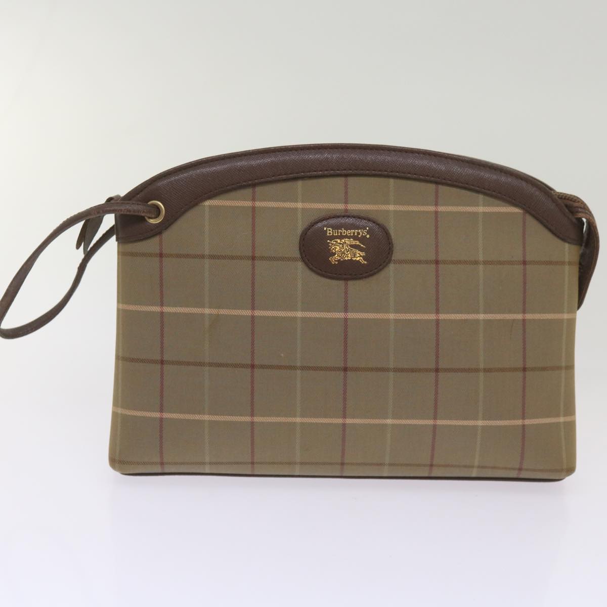 BURBERRY Nova Check Pouch Hand Bag Nylon Canvas 6Set Beige Brown Auth ki4120