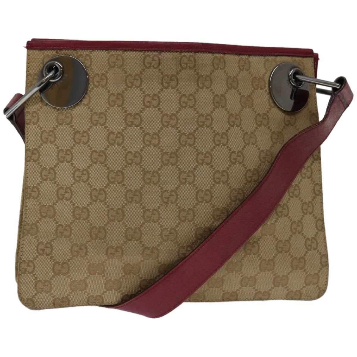 GUCCI GG Canvas Shoulder Bag Beige Red 120841 Auth ki4128