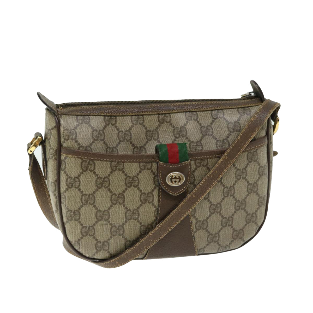 GUCCI GG Supreme Web Sherry Line Shoulder Bag PVC Beige 89 02 032 Auth ki4129