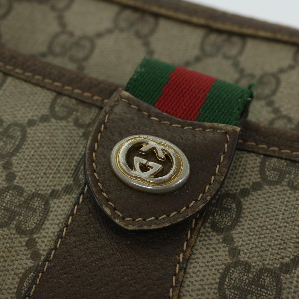 GUCCI GG Supreme Web Sherry Line Shoulder Bag PVC Beige 89 02 032 Auth ki4129