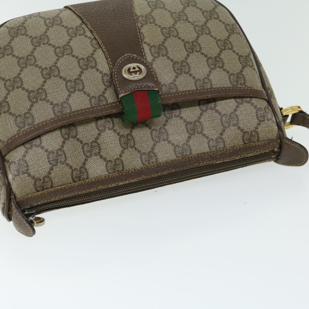 GUCCI GG Supreme Web Sherry Line Shoulder Bag PVC Beige 89 02 032 Auth ki4129