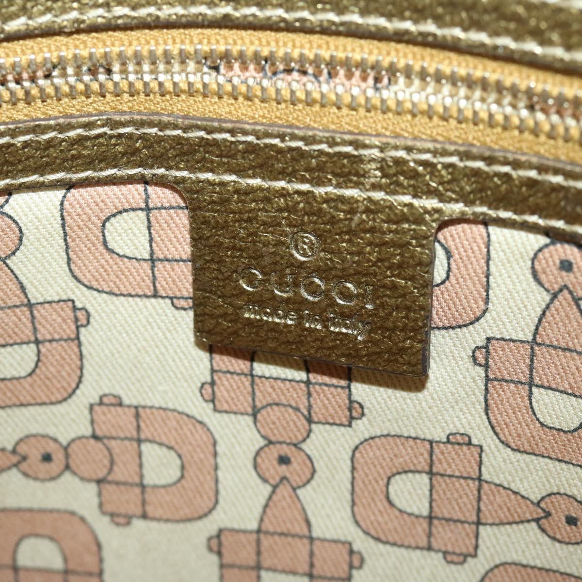 GUCCI GG Canvas Sherry Line Shoulder Bag Beige Pink gold 144388 Auth ki4144