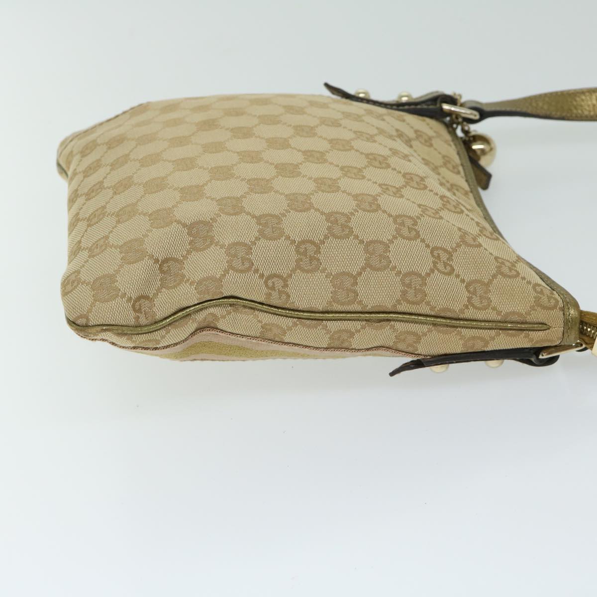 GUCCI GG Canvas Sherry Line Shoulder Bag Beige Pink gold 144388 Auth ki4144