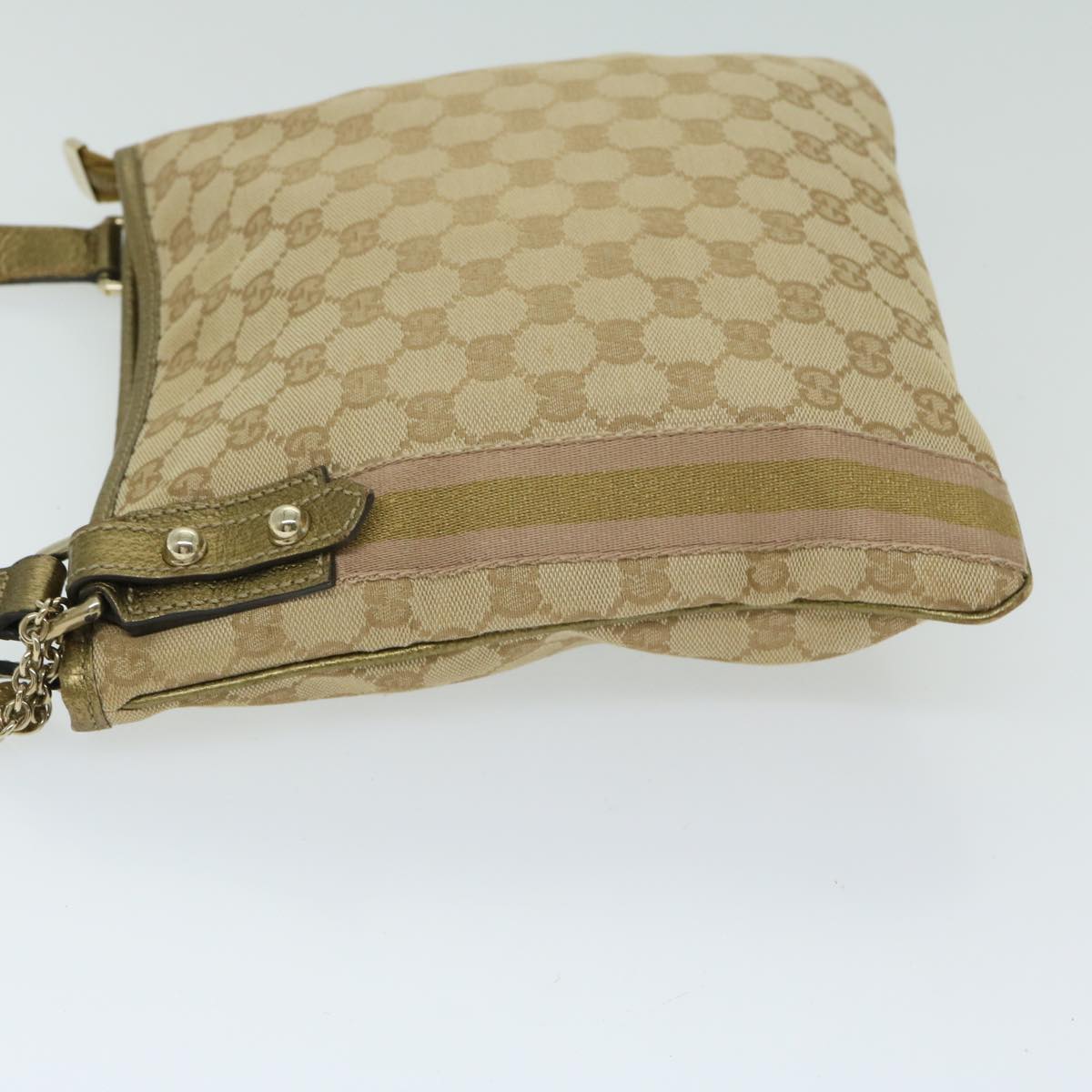 GUCCI GG Canvas Sherry Line Shoulder Bag Beige Pink gold 144388 Auth ki4144