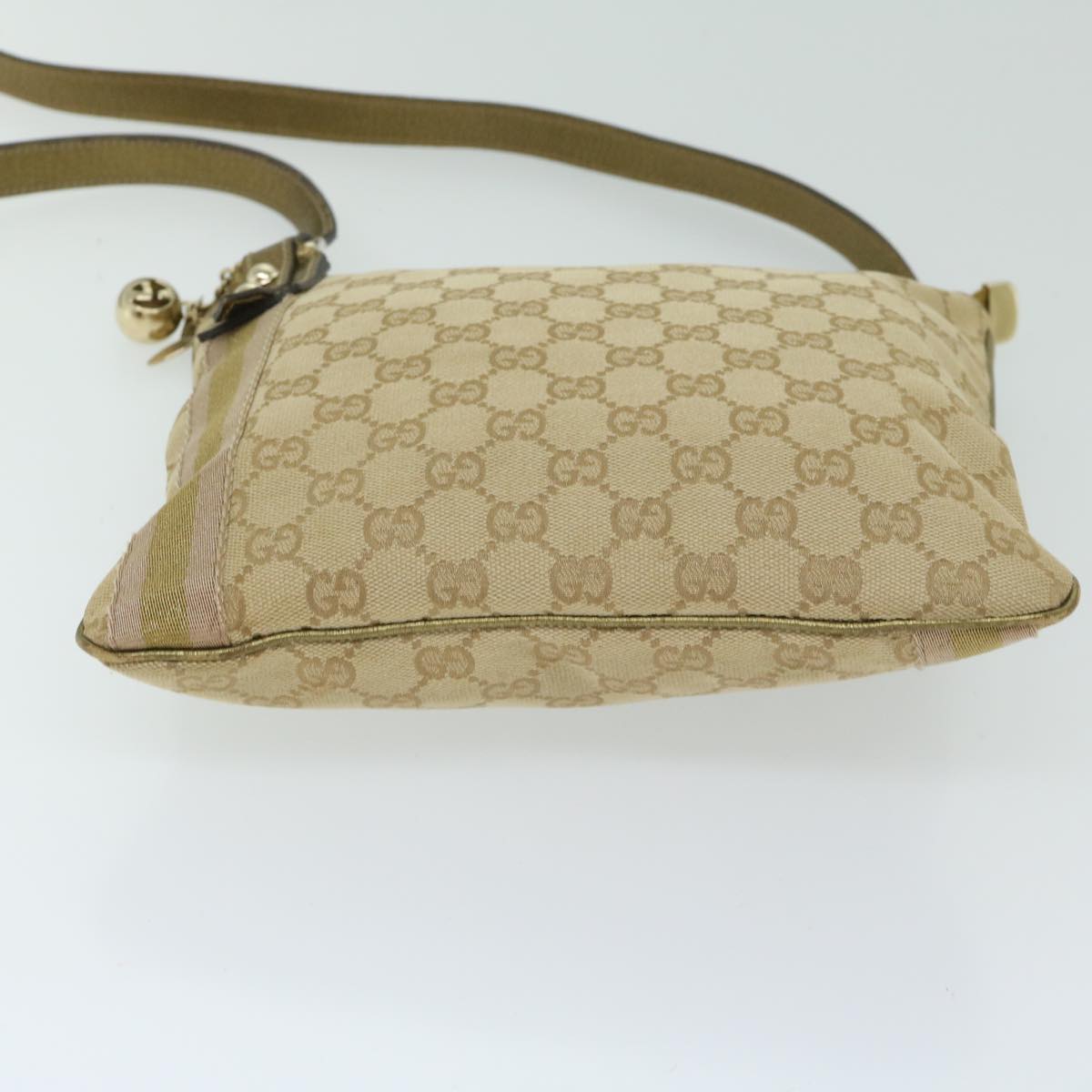 GUCCI GG Canvas Sherry Line Shoulder Bag Beige Pink gold 144388 Auth ki4144