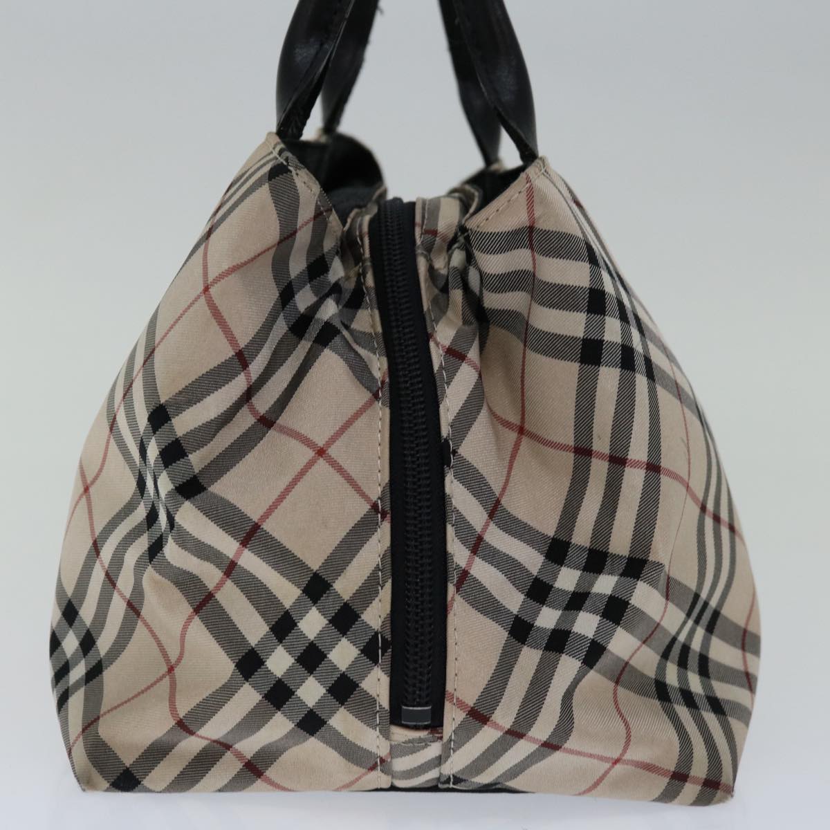 BURBERRY Nova Check Blue Label Tote Bag Nylon Black Beige Auth ki4149