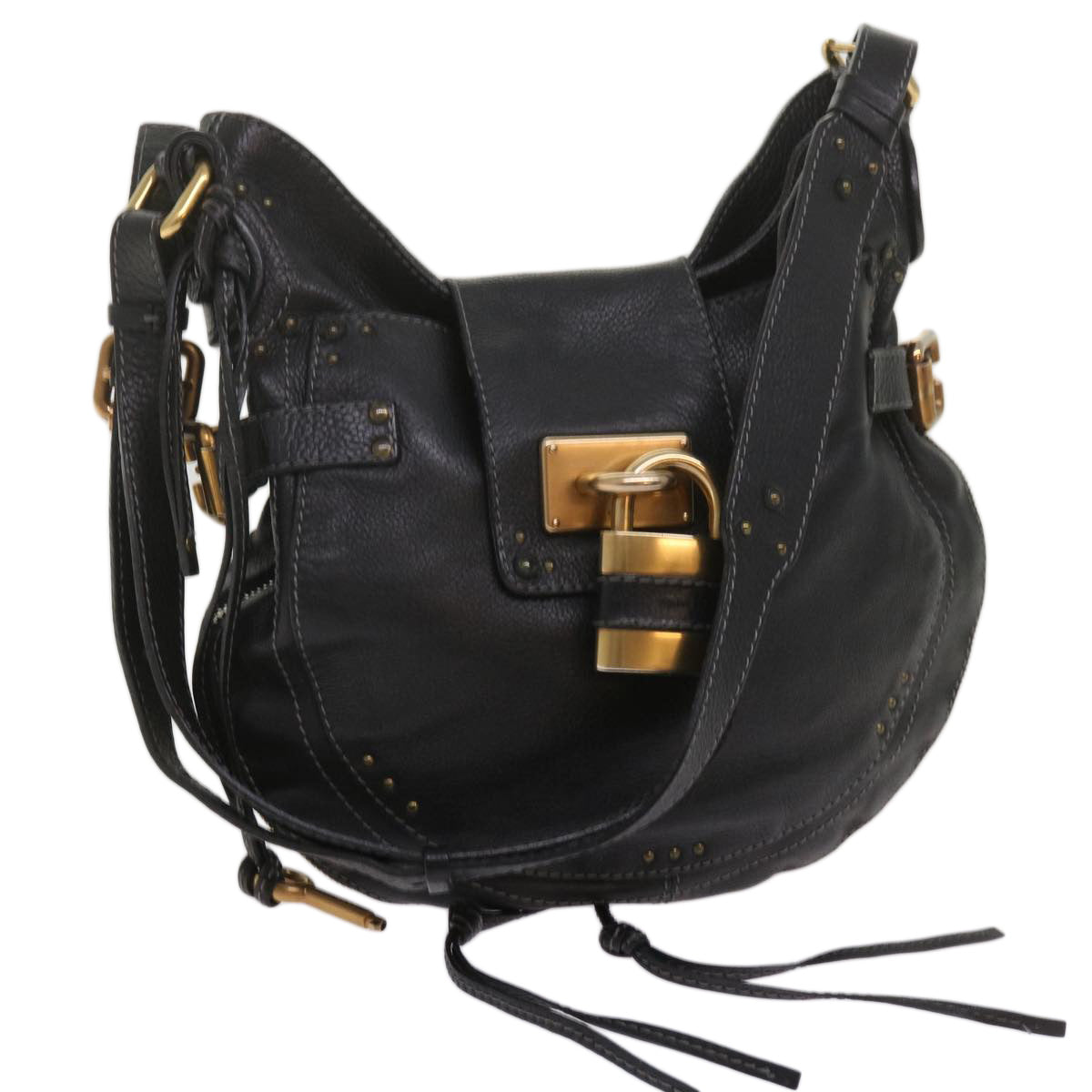 Chloe Shoulder Bag Leather Black Auth ki4150