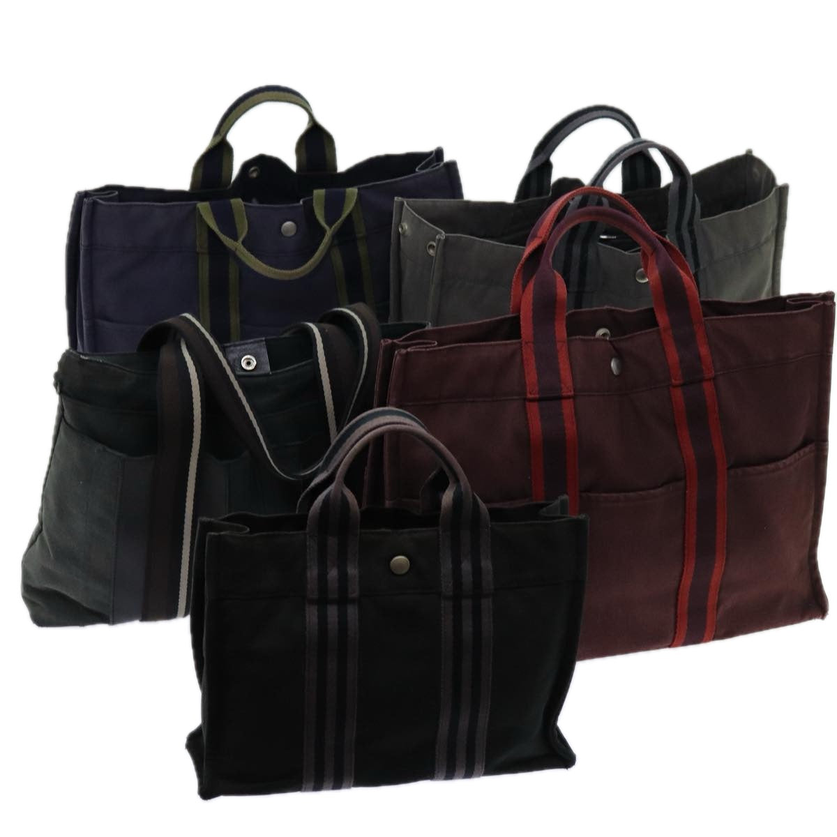 HERMES Fourre Tout Tote Bag Canvas 5Set Black Gray Red navy Auth ki4165