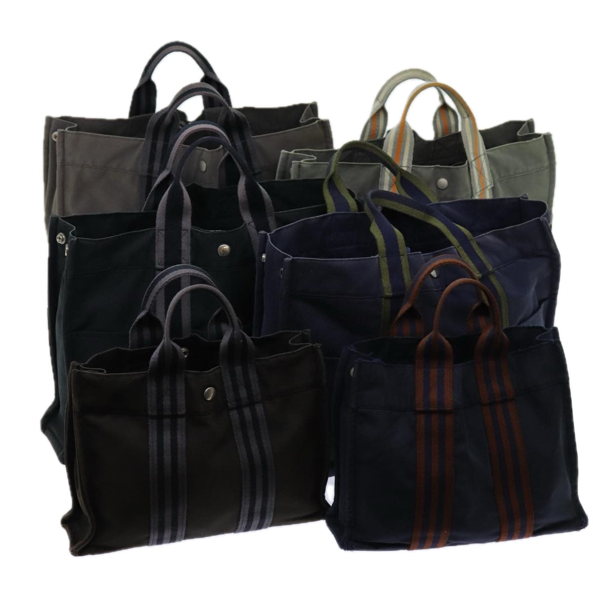 HERMES Fourre Tout Tote Bag Canvas 5Set Black Gray Navy Auth ki4179